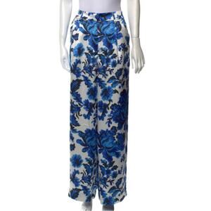 CHRISTIAN LACROIX blue white floral wide leg palazzo satin retro pants trousers